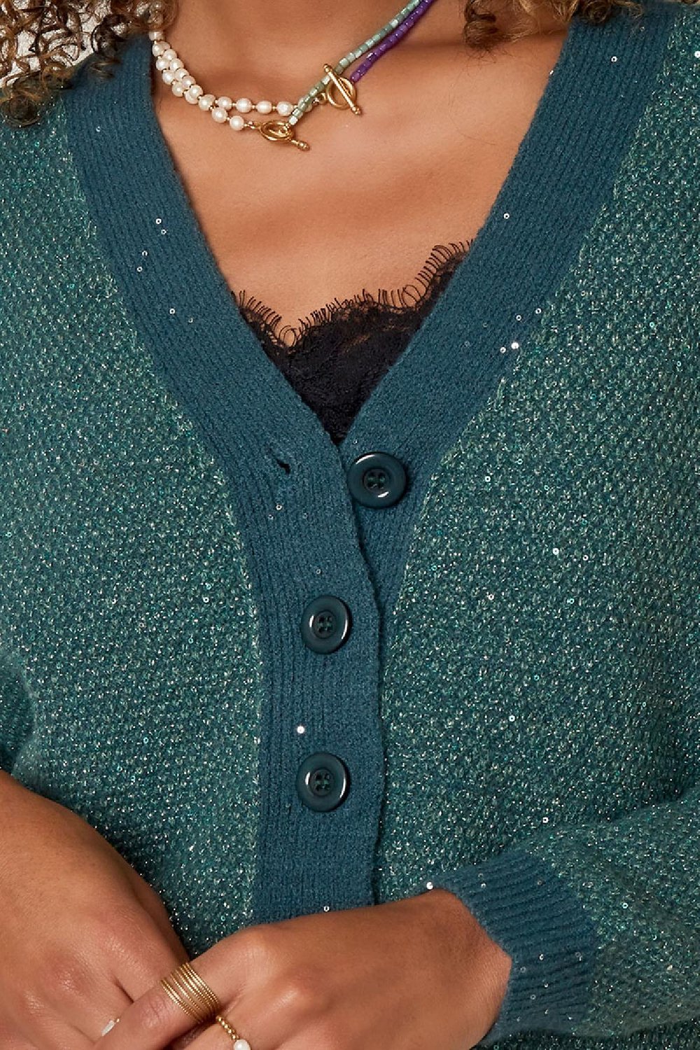 Strickjacke Glitzer Rot S/M h5Bild6